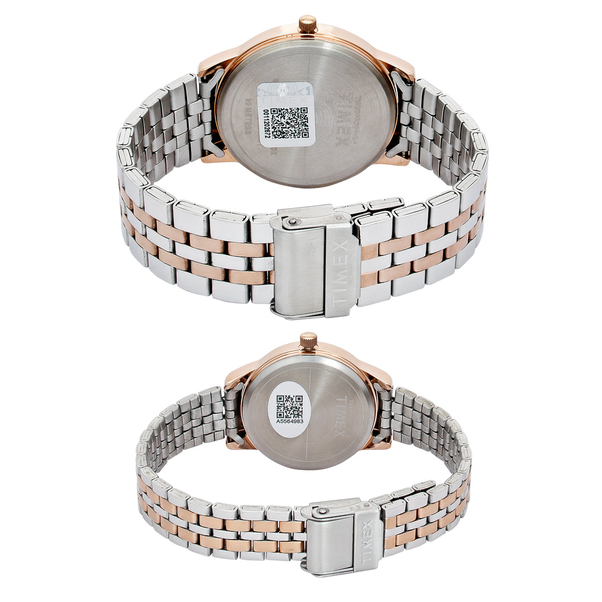 Timex TW00PR334 Couples’ Silver Dial Analog Watch Set with Stainless-Steel Strap
