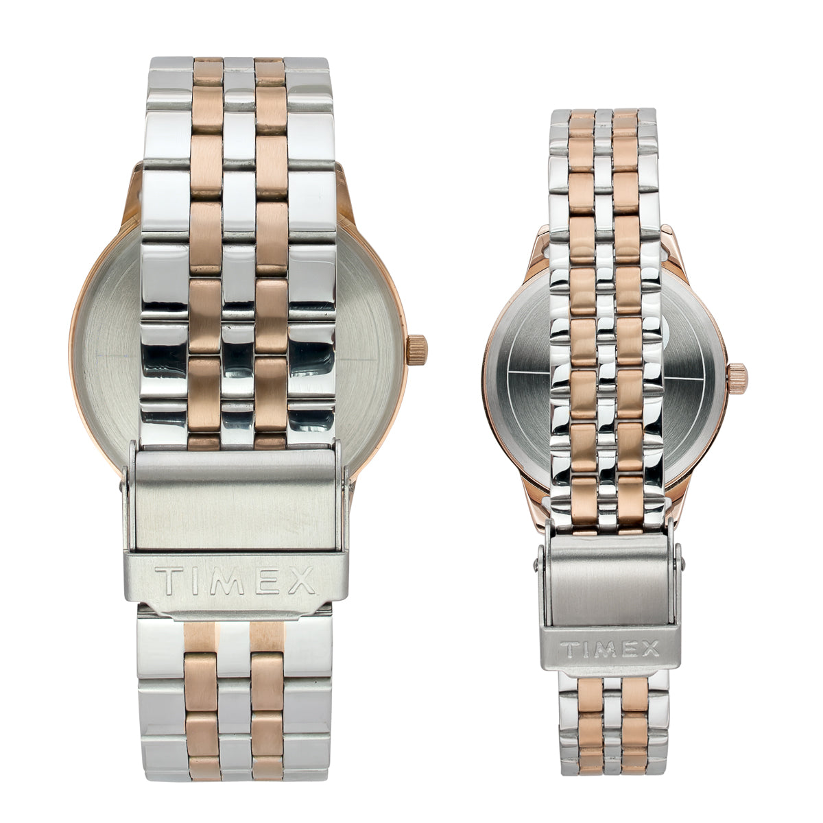 Timex TW00PR334 Couples’ Silver Dial Analog Watch Set with Stainless-Steel Strap