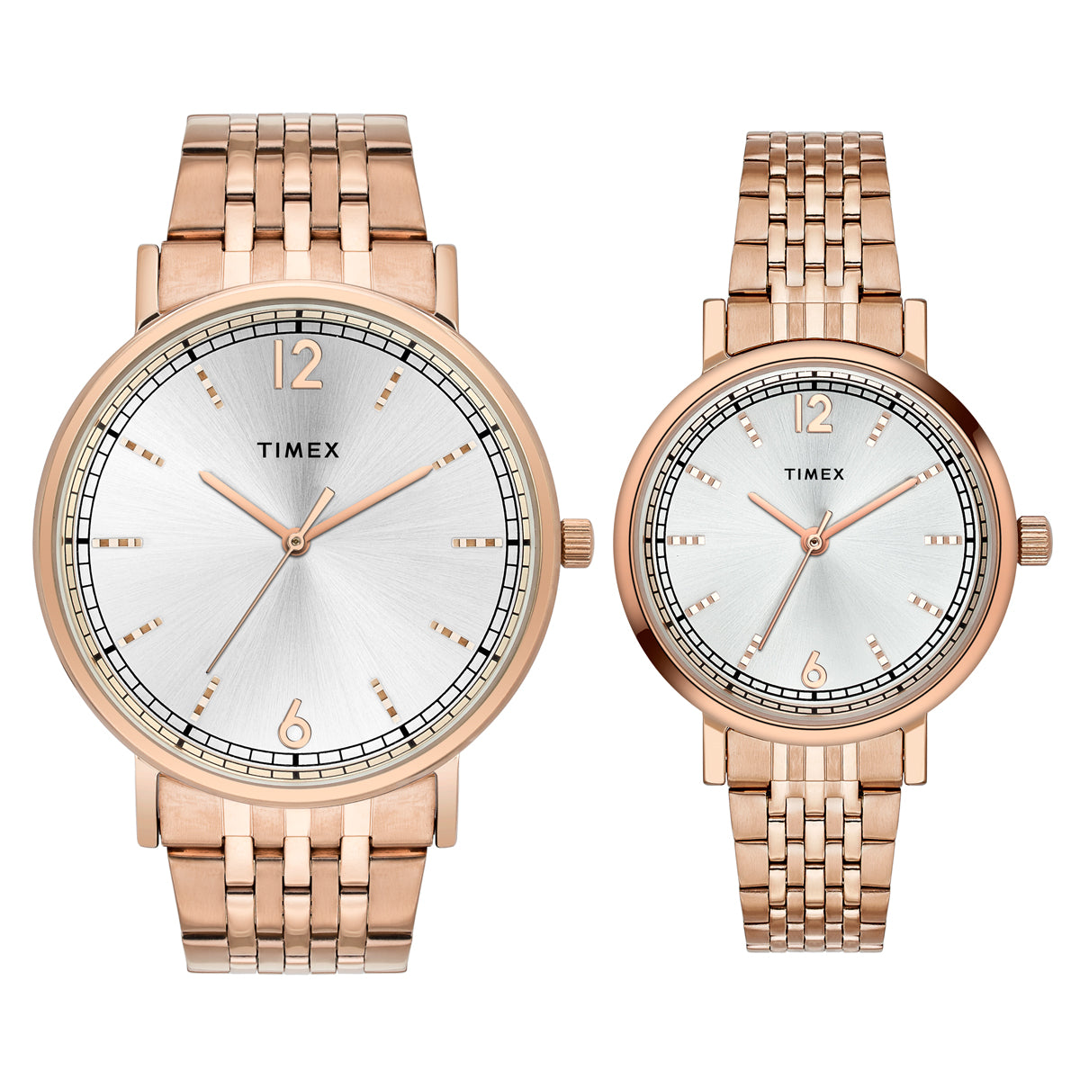 Timex TW00PR338 Couples’ Silver Dial Analog Watch with Stainless Steel Strap