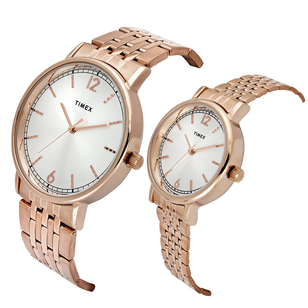 Timex TW00PR338 Couples’ Silver Dial Analog Watch with Stainless Steel Strap