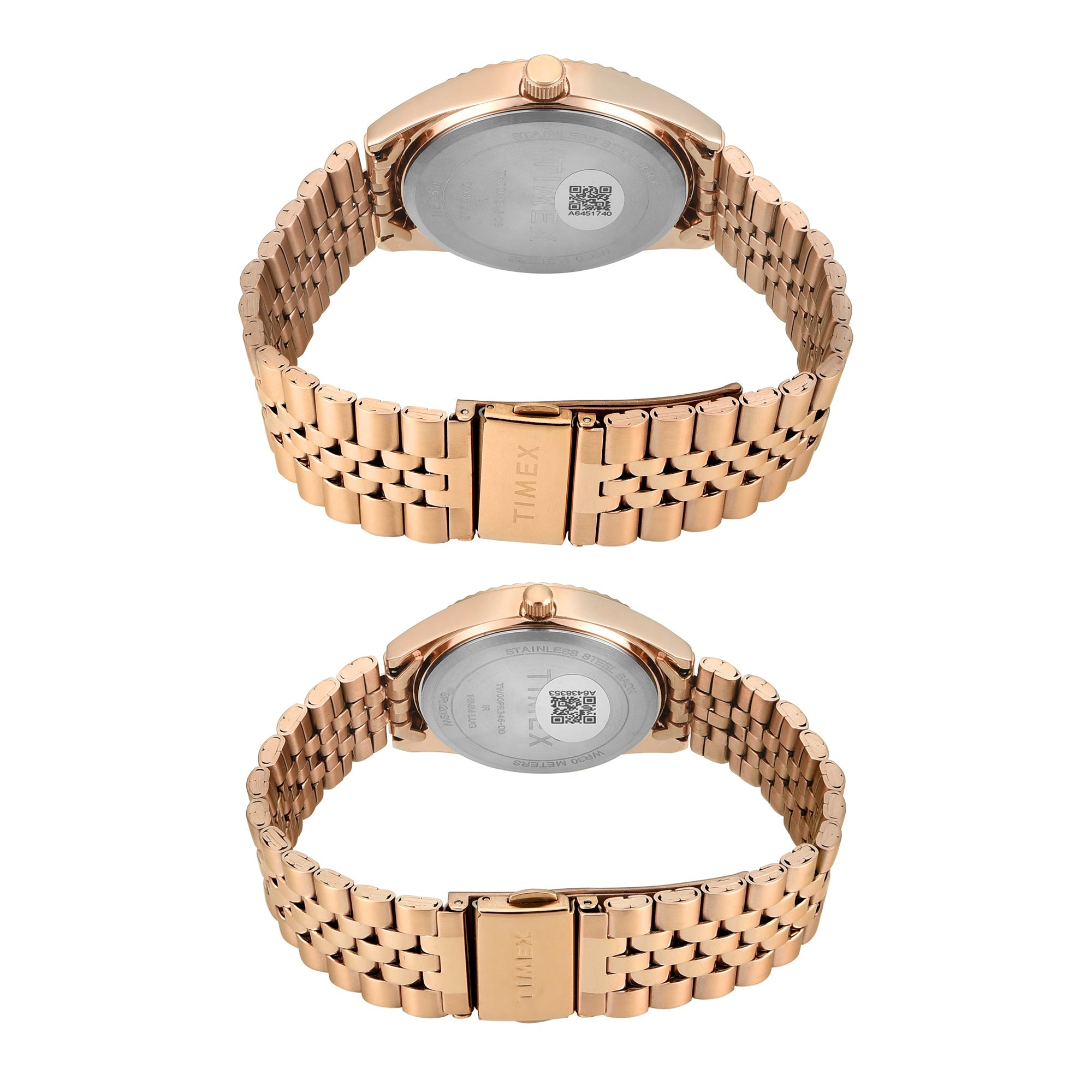 Timex TW00PR346 Silver Round Dial Analog Pair’s Watch – Rose Gold Stainless Steel Strap, 43/34 MM Case