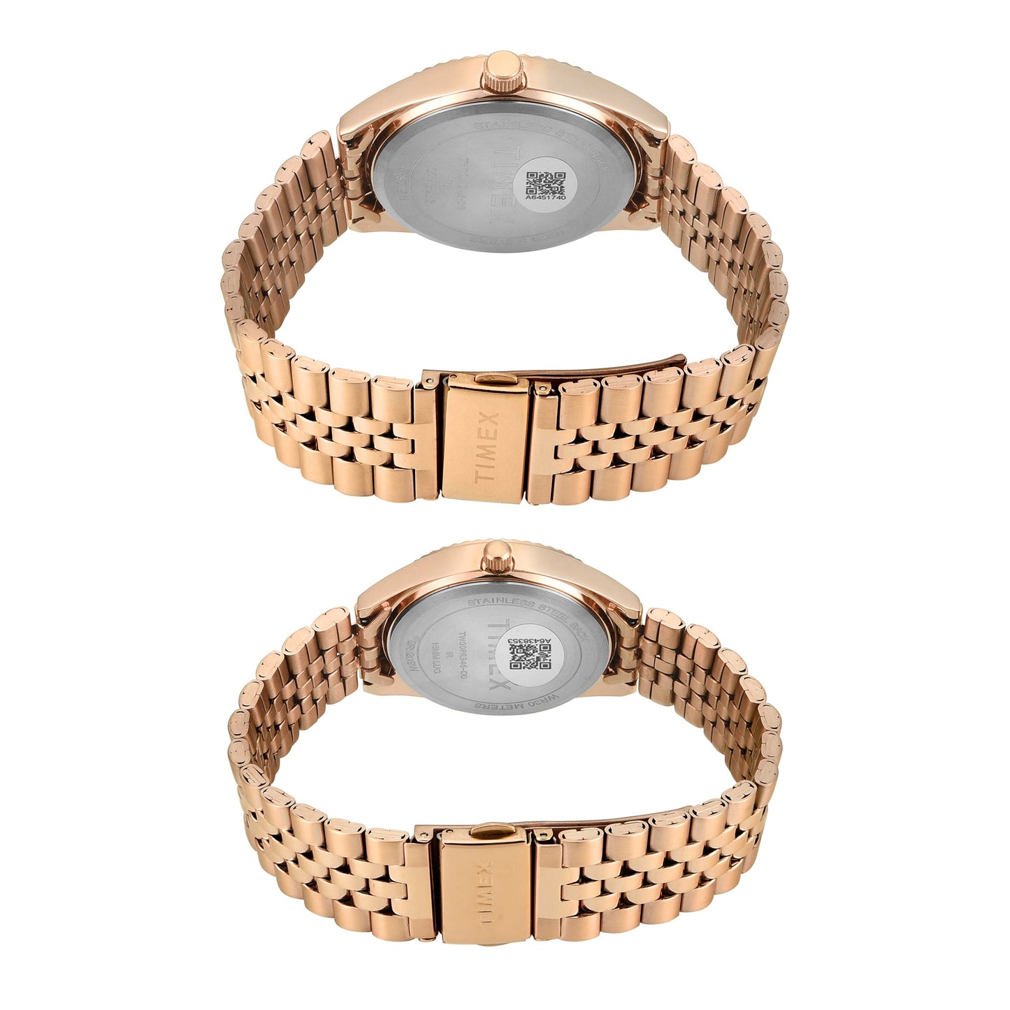 Timex TW00PR346 Silver Round Dial Analog Pair’s Watch – Rose Gold Stainless Steel Strap, 43/34 MM Case