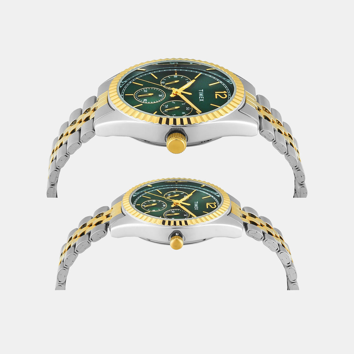 Timex TW00PR347 Quartz Analog Green Round Dial Two-Tone Stainless Steel Pair’s Watch With Multifunction Features