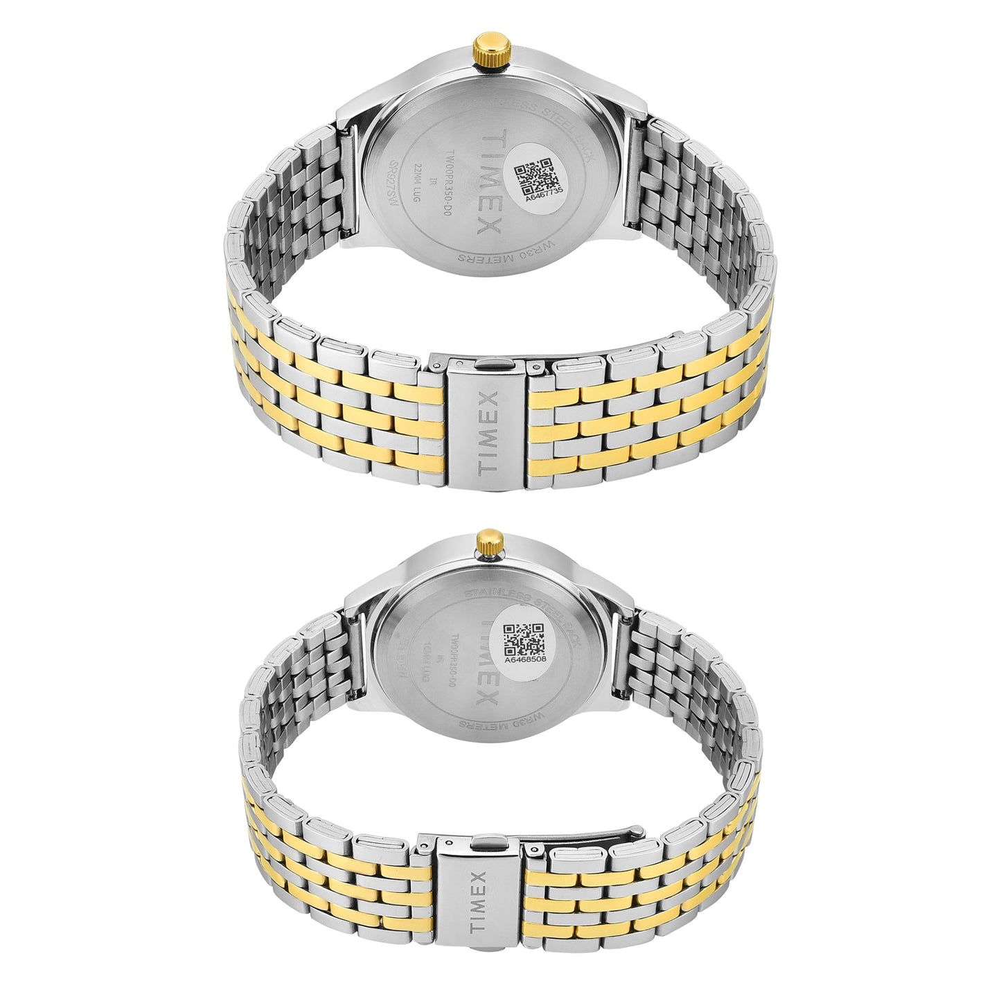 Timex TW00PR350 Silver Round Dial Analog Pair’s Watch – Two-Tone Stainless Steel Strap, 42/36 MM Case
