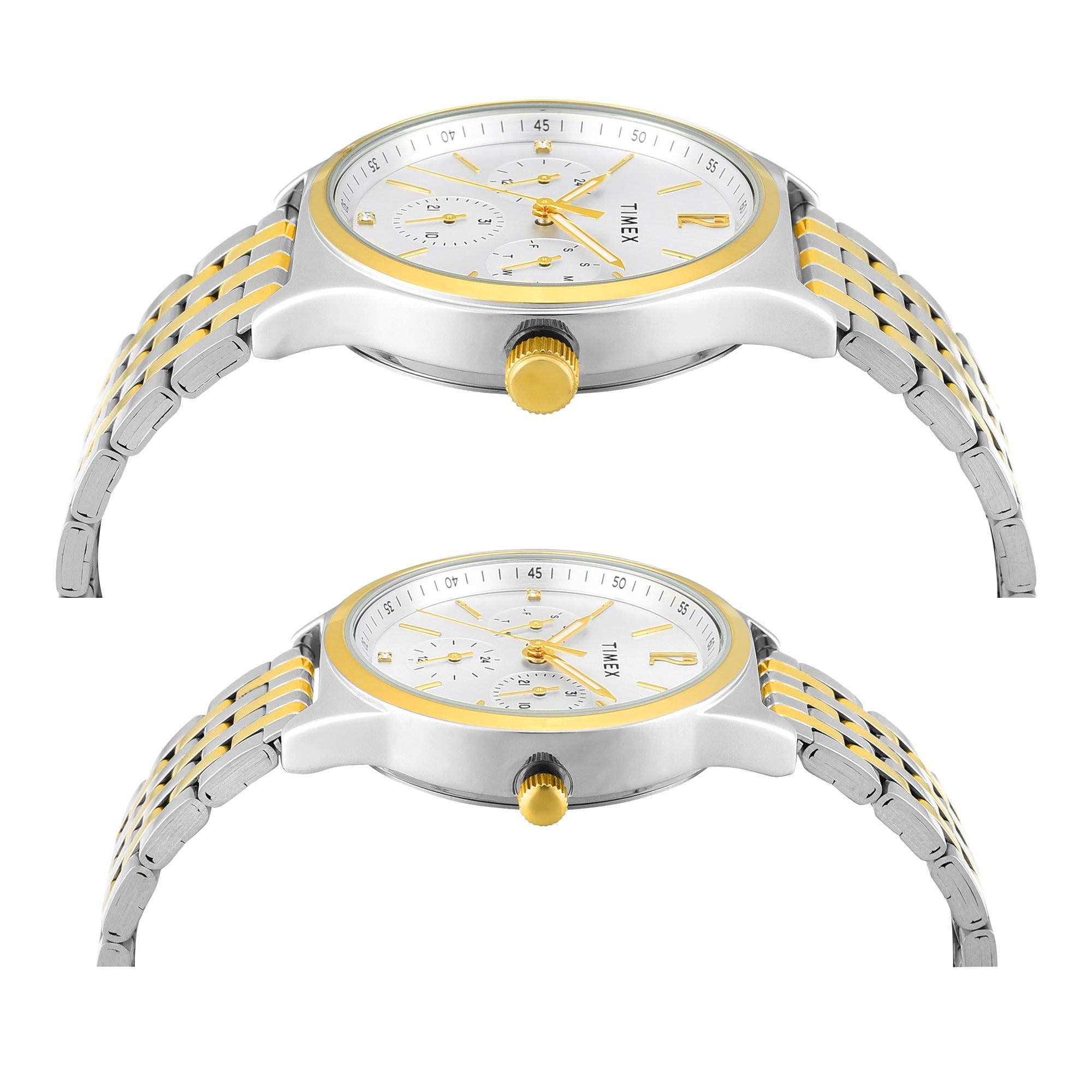 Timex TW00PR350 Silver Round Dial Analog Pair’s Watch – Two-Tone Stainless Steel Strap, 42/36 MM Case