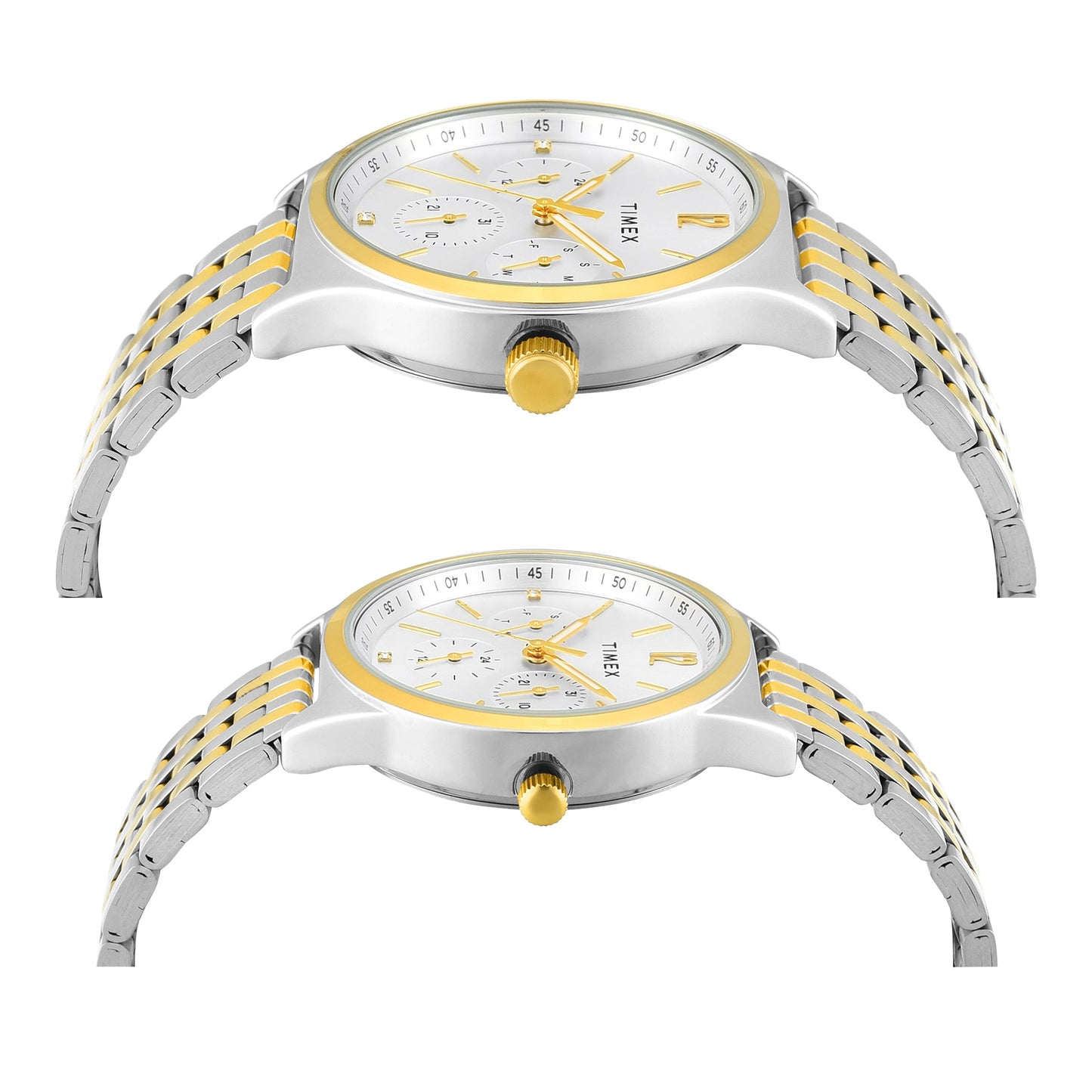 Timex TW00PR350 Silver Round Dial Analog Pair’s Watch – Two-Tone Stainless Steel Strap, 42/36 MM Case