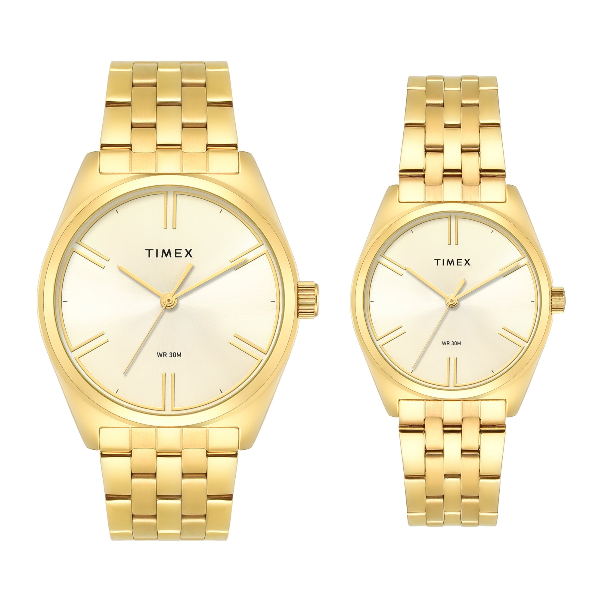 Timex TW00PR362 Trendline Quartz Analog Couple Watch Set Champagne Dial Two-Tone Watches