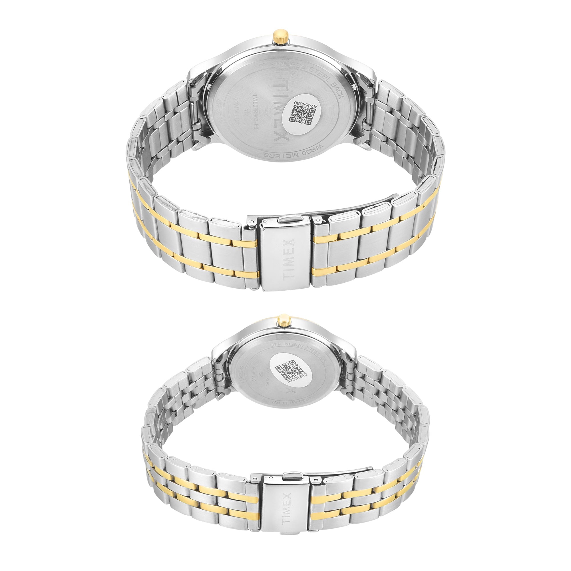 Timex TW00PR363 Quartz Analog Couple Watch Set White Dial Two-Tone Stainless Steel His & Her Watches