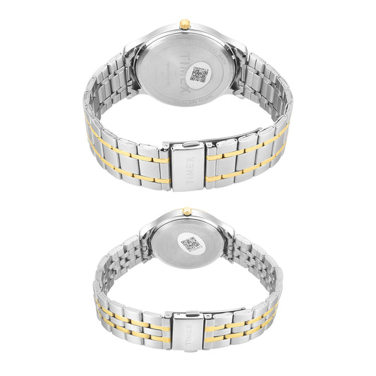 Timex TW00PR363 Quartz Analog Couple Watch Set White Dial Two-Tone Stainless Steel His & Her Watches
