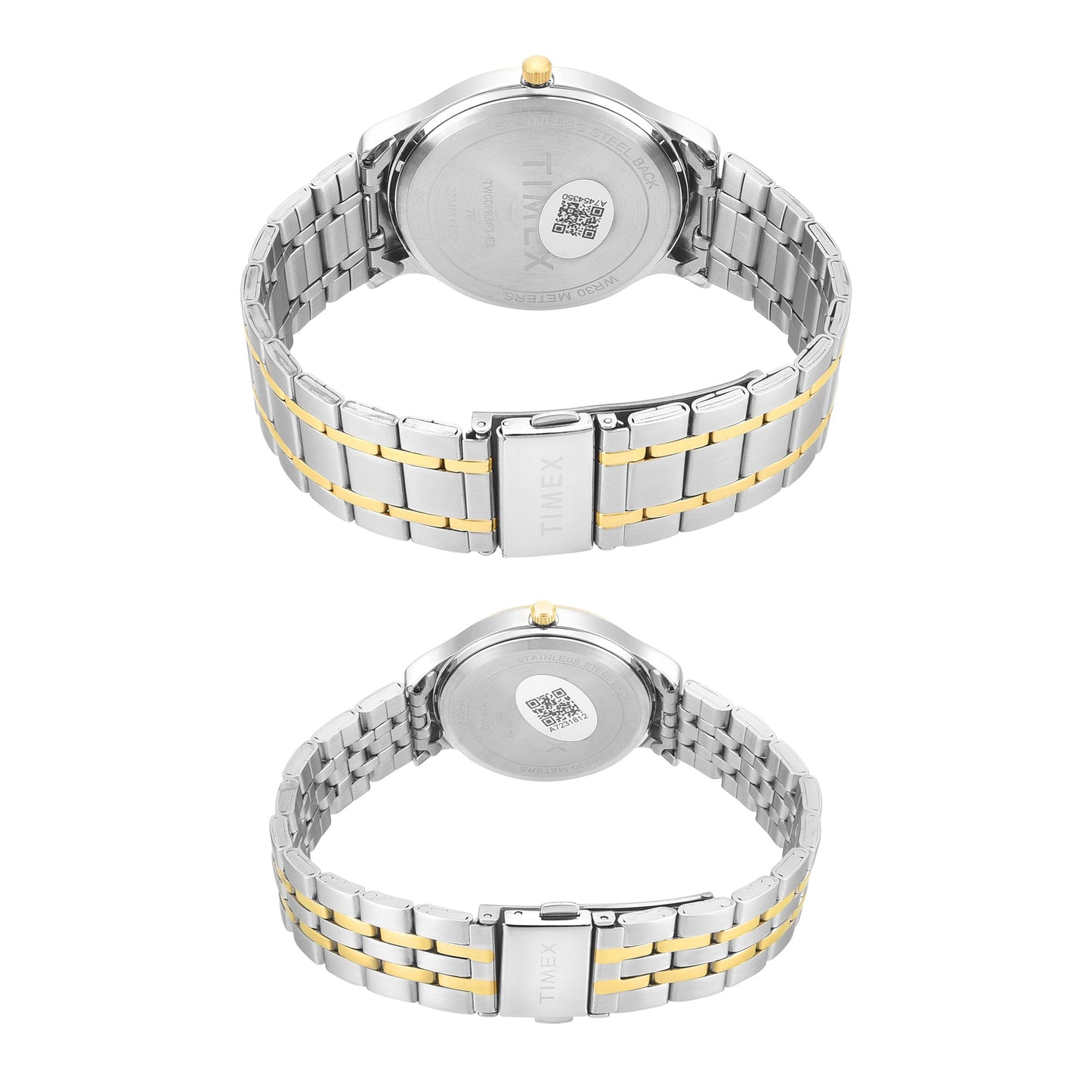 Timex TW00PR363 Quartz Analog Couple Watch Set White Dial Two-Tone Stainless Steel His & Her Watches