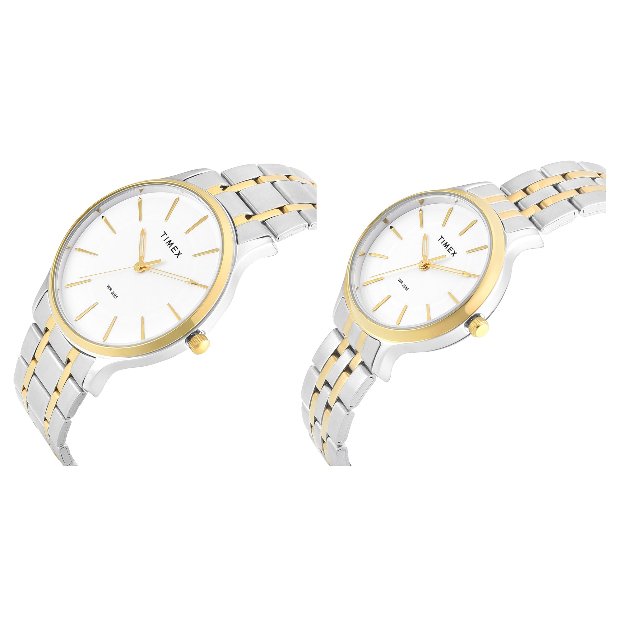 Timex TW00PR363 Quartz Analog Couple Watch Set White Dial Two-Tone Stainless Steel His & Her Watches
