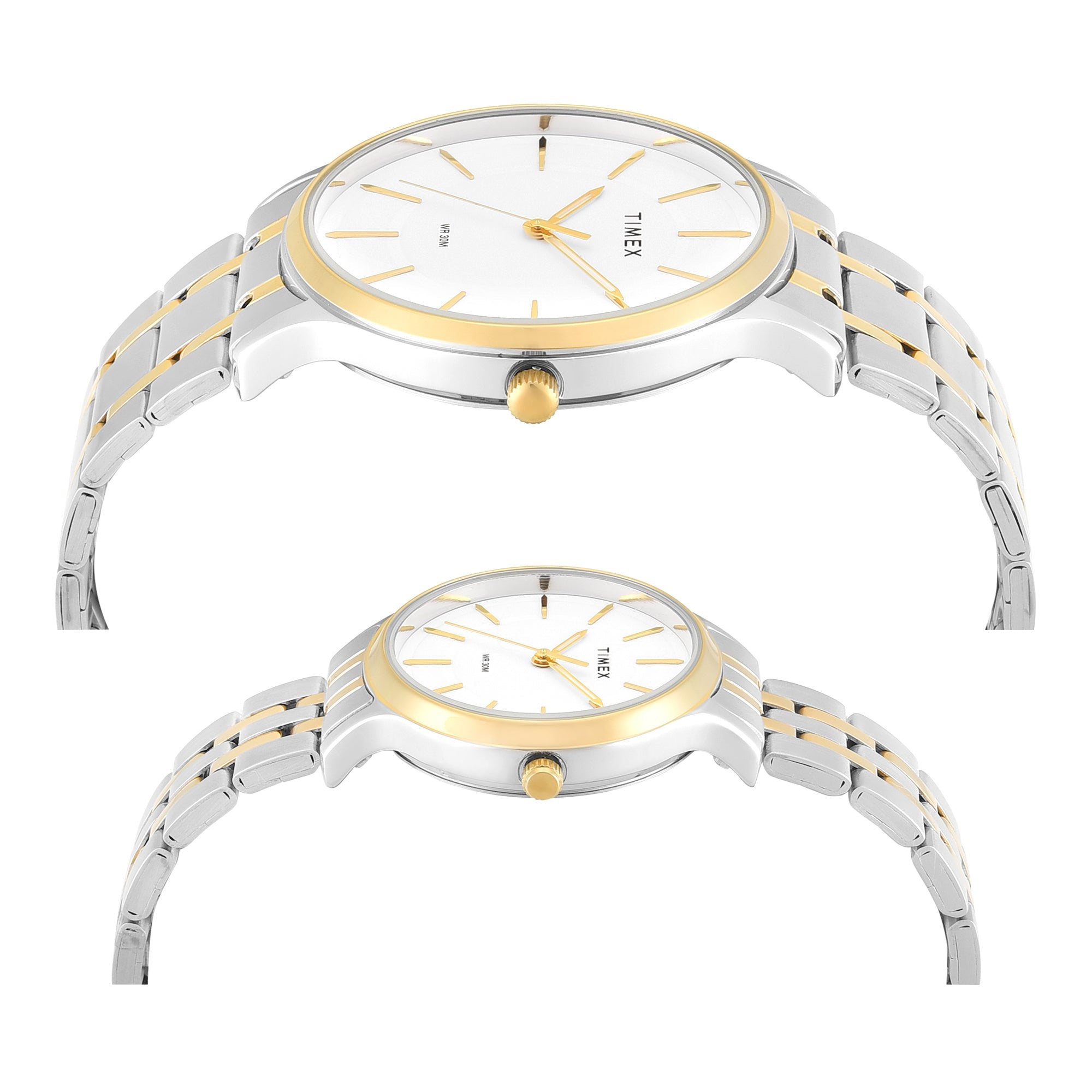 Timex TW00PR363 Quartz Analog Couple Watch Set White Dial Two-Tone Stainless Steel His & Her Watches