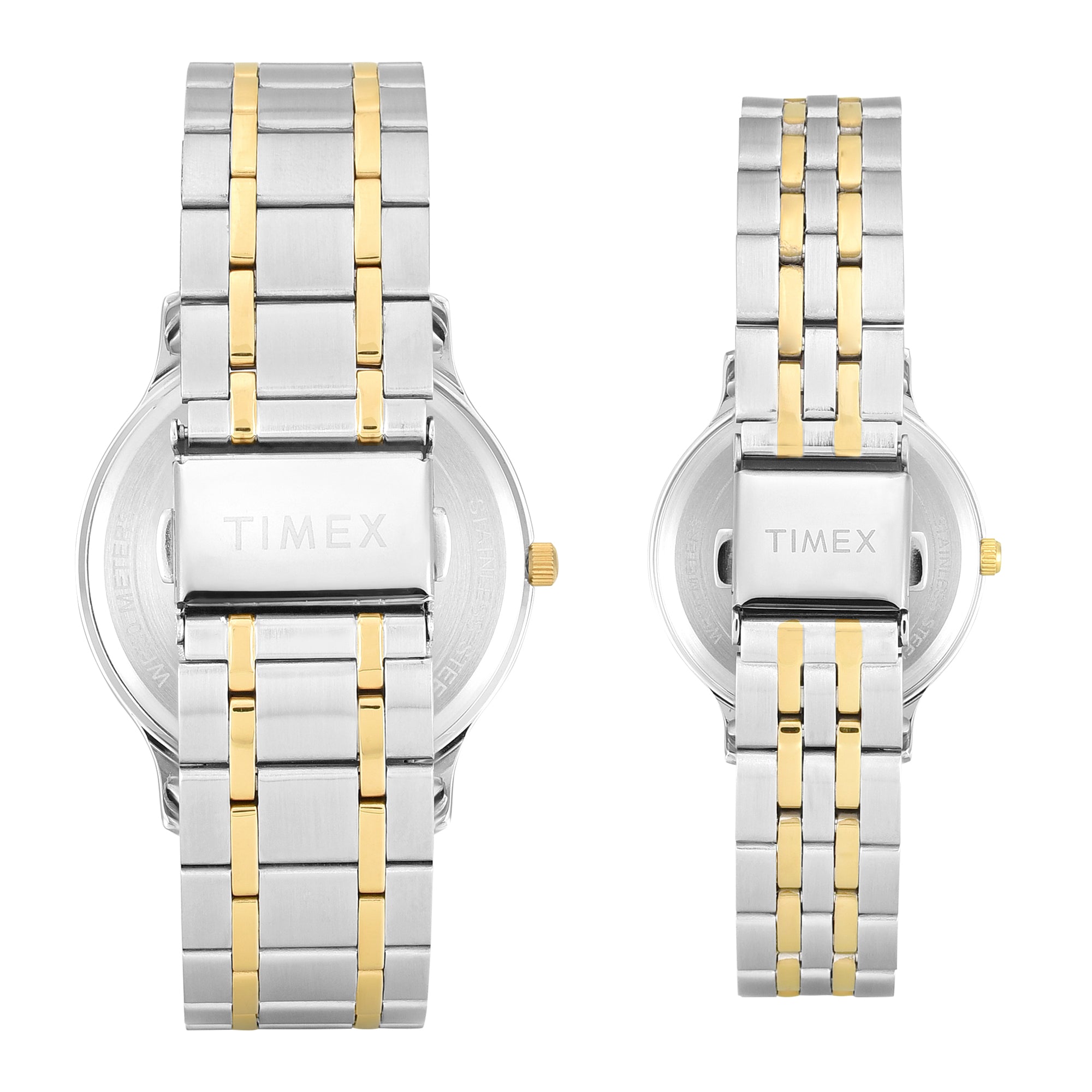 Timex TW00PR363 Quartz Analog Couple Watch Set White Dial Two-Tone Stainless Steel His & Her Watches