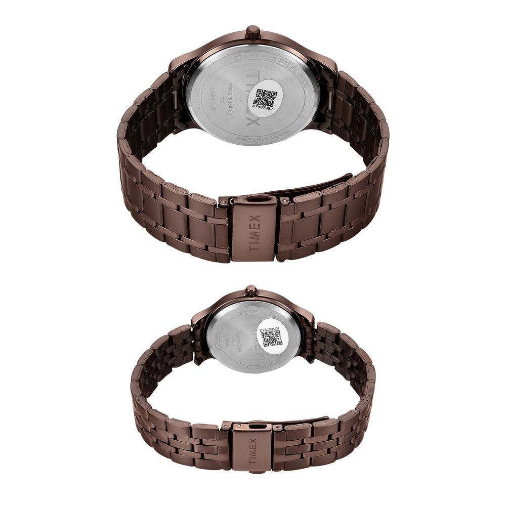 Timex TW00PR364 Quartz Analog Couple Watch Set Brown Dial Brown Stainless Steel His & Her Watches