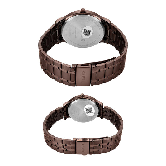 Timex TW00PR364 Quartz Analog Couple Watch Set Brown Dial Brown Stainless Steel His & Her Watches