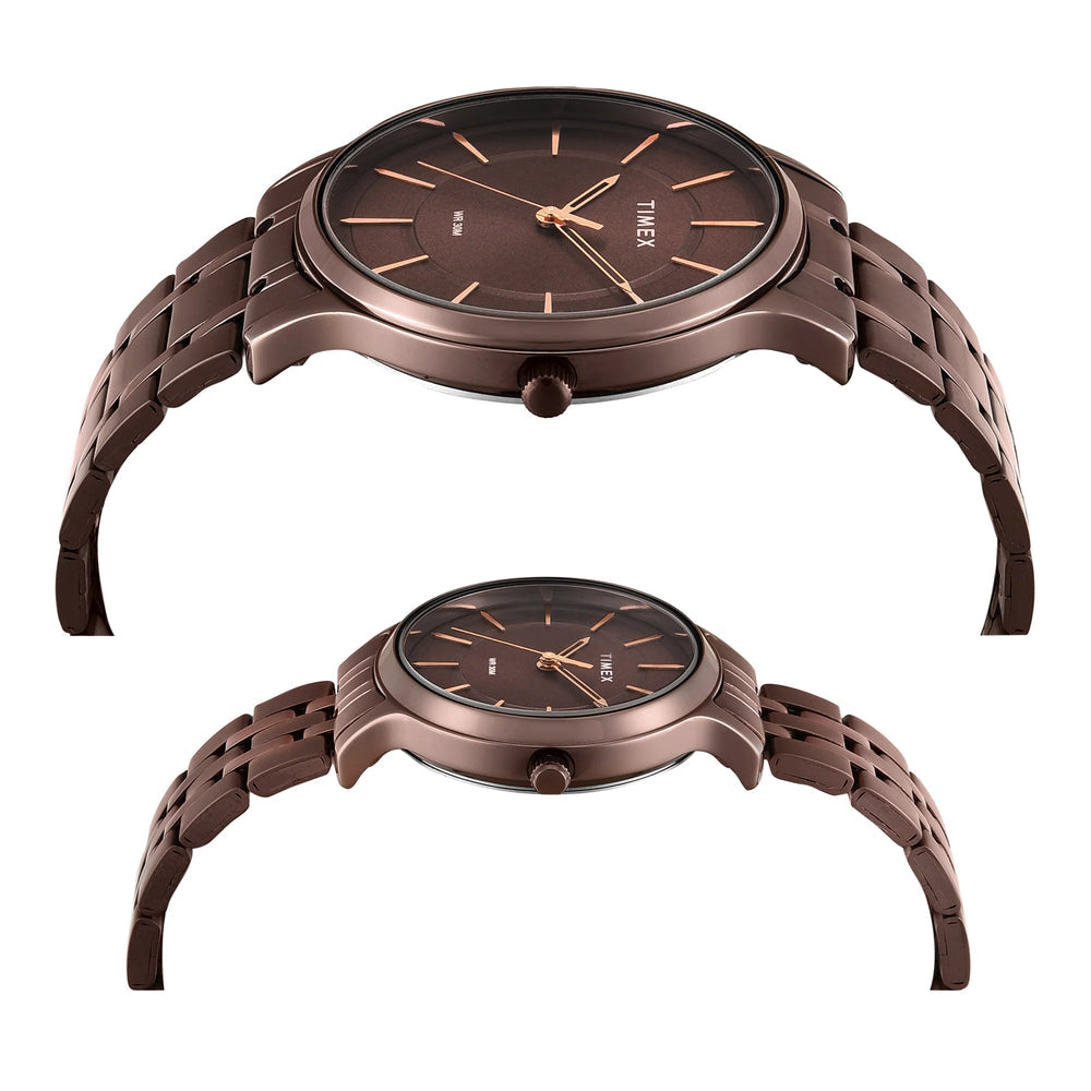 Timex TW00PR364 Quartz Analog Couple Watch Set Brown Dial Brown Stainless Steel His & Her Watches