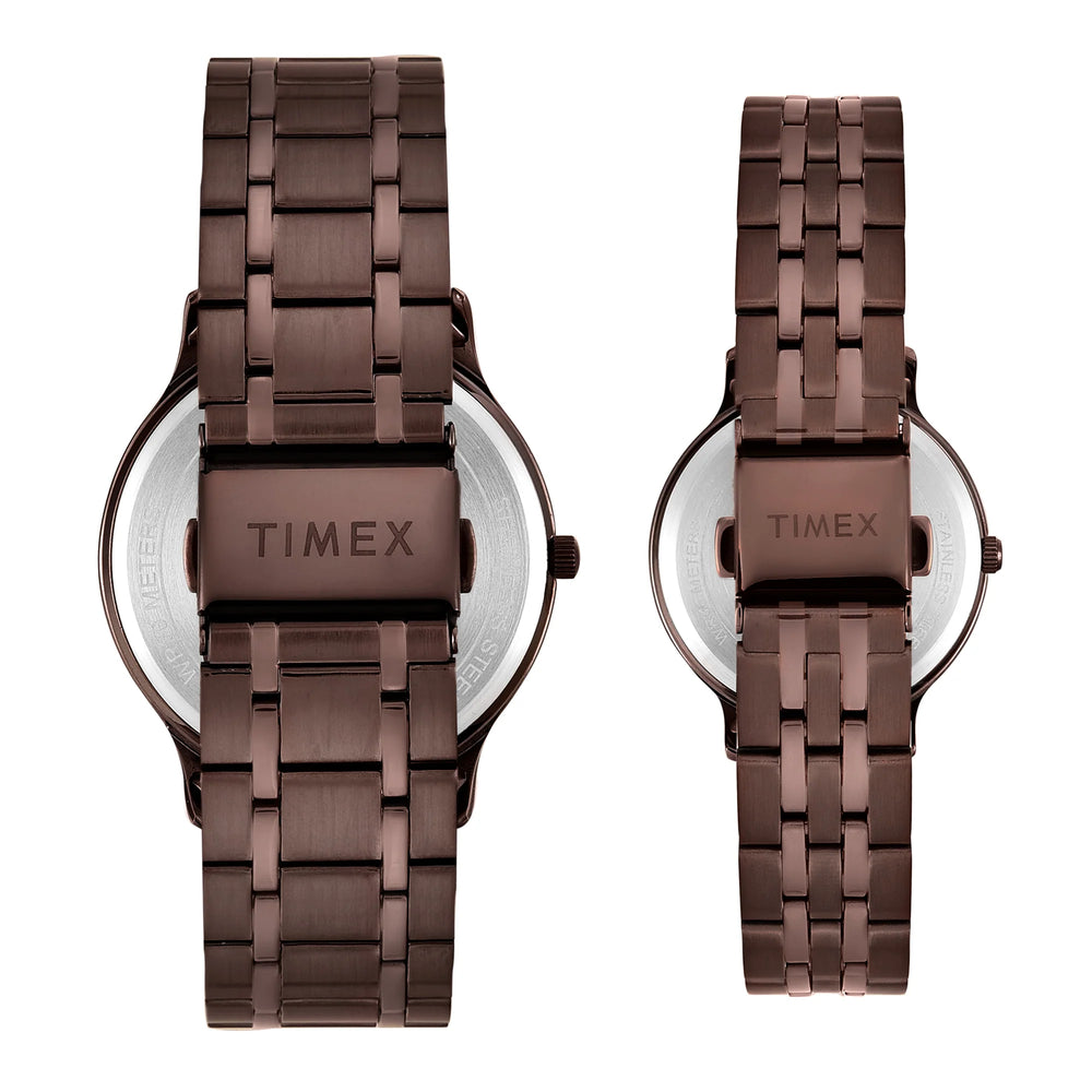 Timex TW00PR364 Quartz Analog Couple Watch Set Brown Dial Brown Stainless Steel His & Her Watches