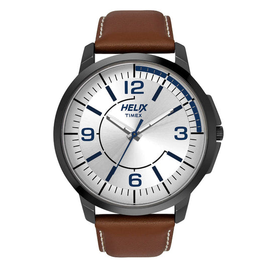 Timex TW027HG14 Quartz Analog Silver Dial Brown Leather Strap Watch for Men