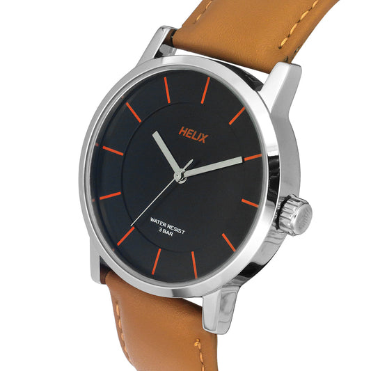 Timex Helix TW035HG08 Quartz Analog Black Dial Leather Strap Watch For Men