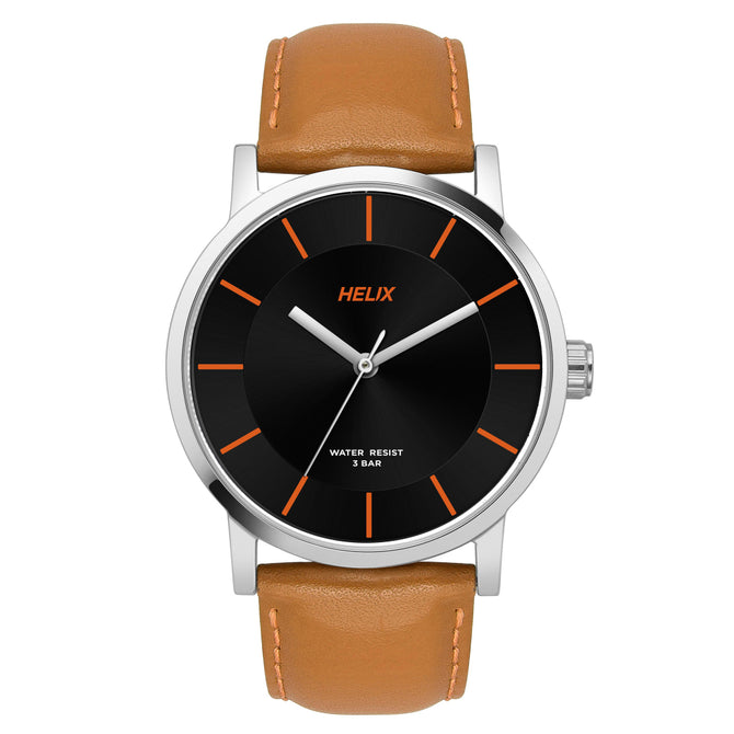 Timex Helix TW035HG08 Quartz Analog Black Dial Leather Strap Watch For Men
