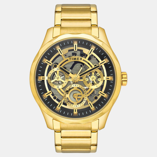 Timex TW0TG7628 Men’s Black Dial Quartz Analog Round Gold Stainless Steel Watch