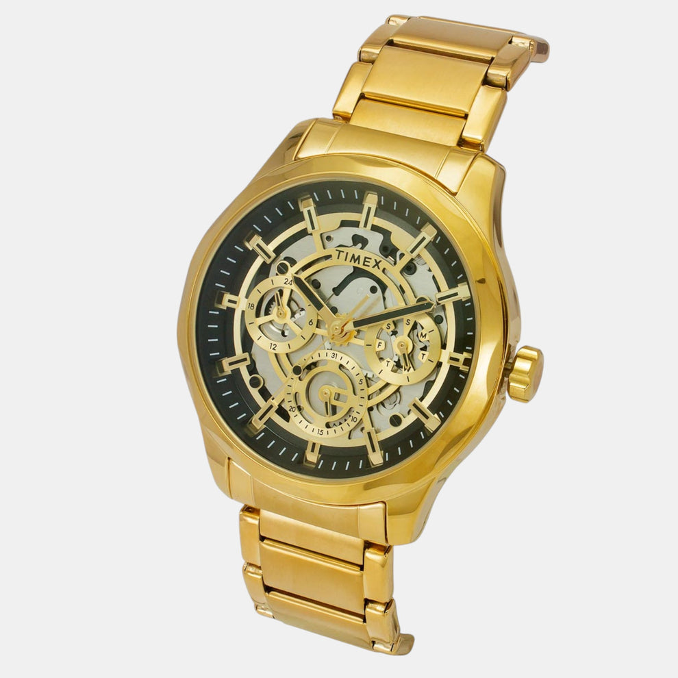 Timex TW0TG7628 Men’s Black Dial Quartz Analog Round Gold Stainless Steel Watch
