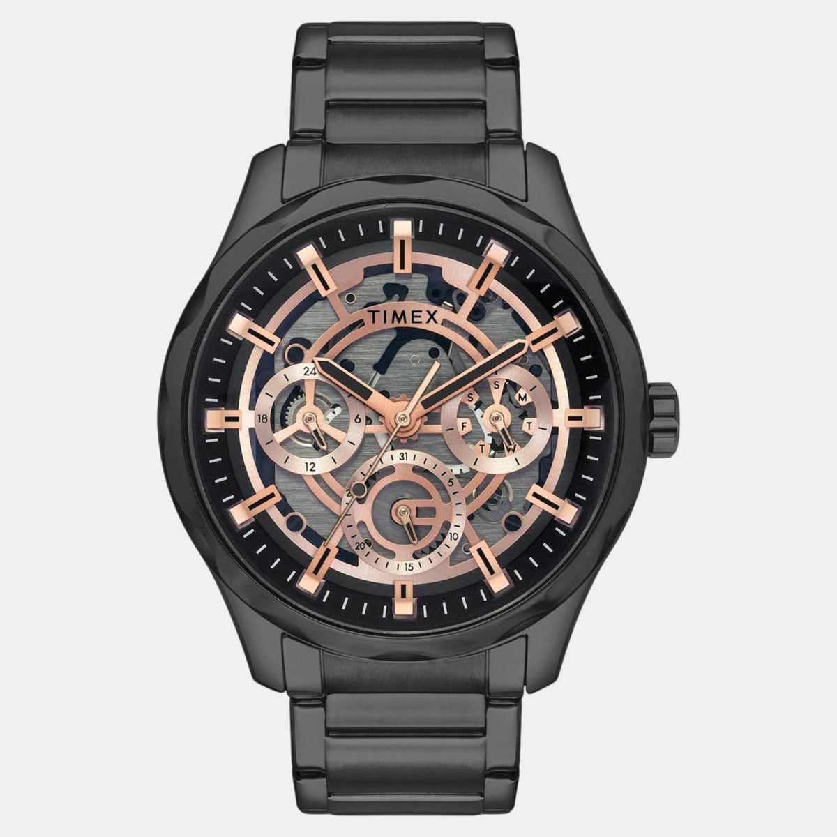 Timex TW0TG7630 Black Dial Black Stainless Steel Bracelet Analog Men Watch – Round Case, Quartz Movement
