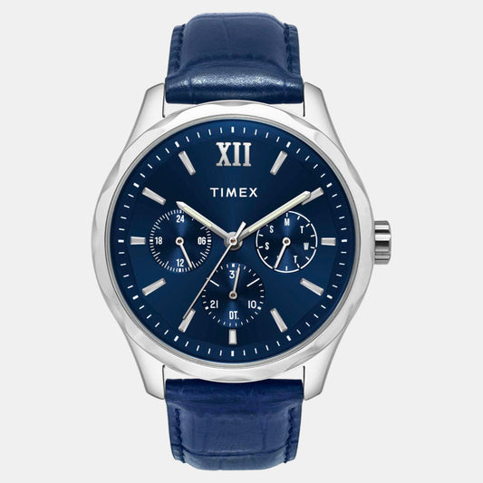 Timex TW0TG7632 Men’s Blue Dial Quartz Analog Watch with Leather Strap