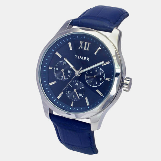 Timex TW0TG7632 Men’s Blue Dial Quartz Analog Watch with Leather Strap