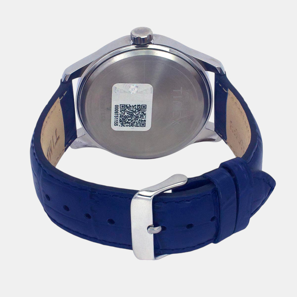 Timex TW0TG7632 Men’s Blue Dial Quartz Analog Watch with Leather Strap