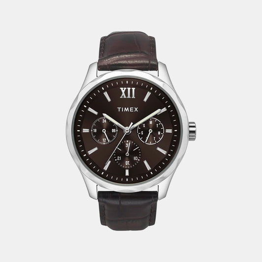 Timex TW0TG7633 Brown Dial Leather Strap Analog Men Watch – Round Case, Quartz Movement