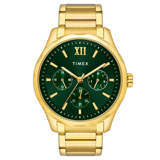Timex TW0TG7635 Quartz Analog Green Dial Gold-Tone Stainless Steel Bracelet Watch For Men