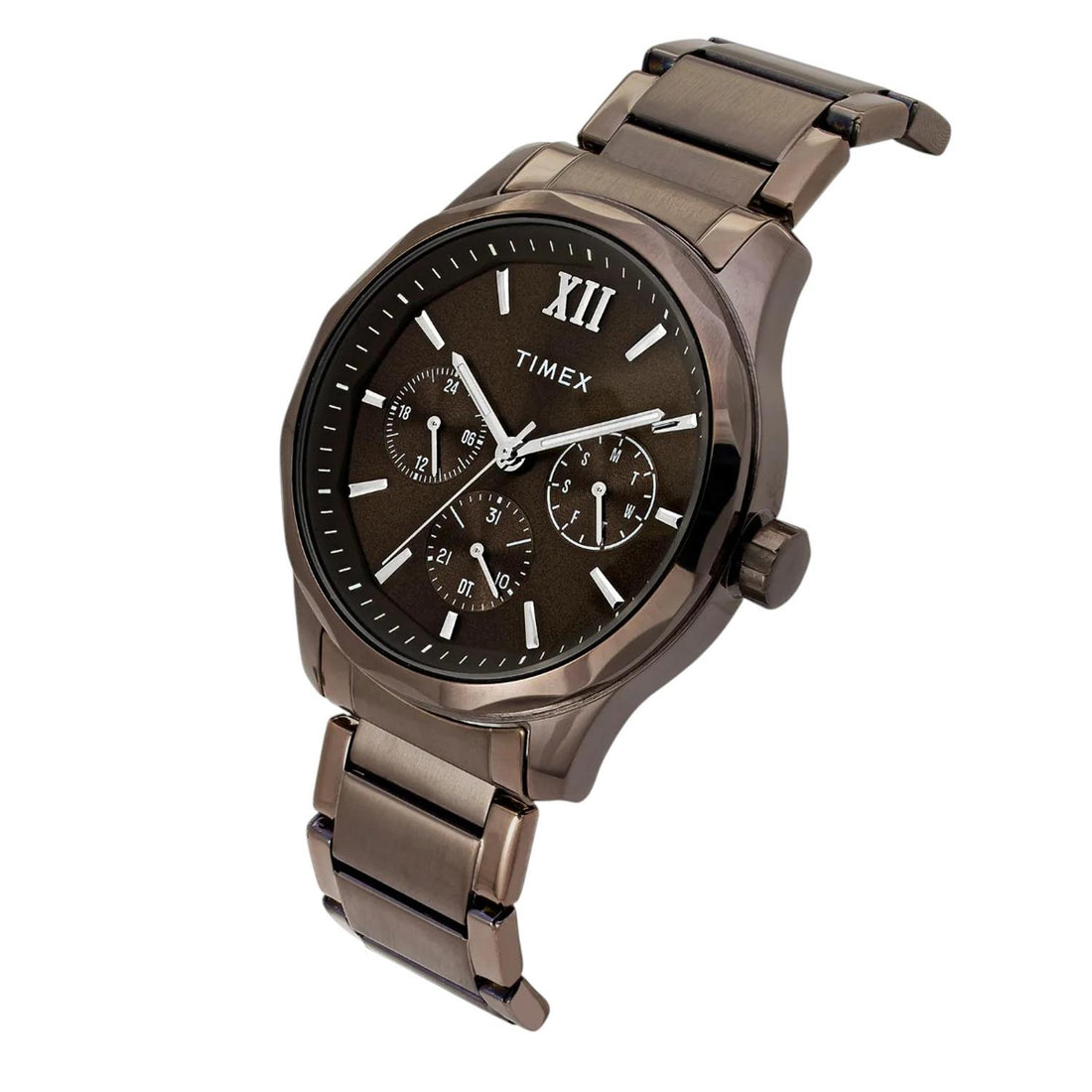 Timex TW0TG7636 Men’s Brown Dial Quartz Analog Watch with Rose-Gold Case & Brown Metal Strap