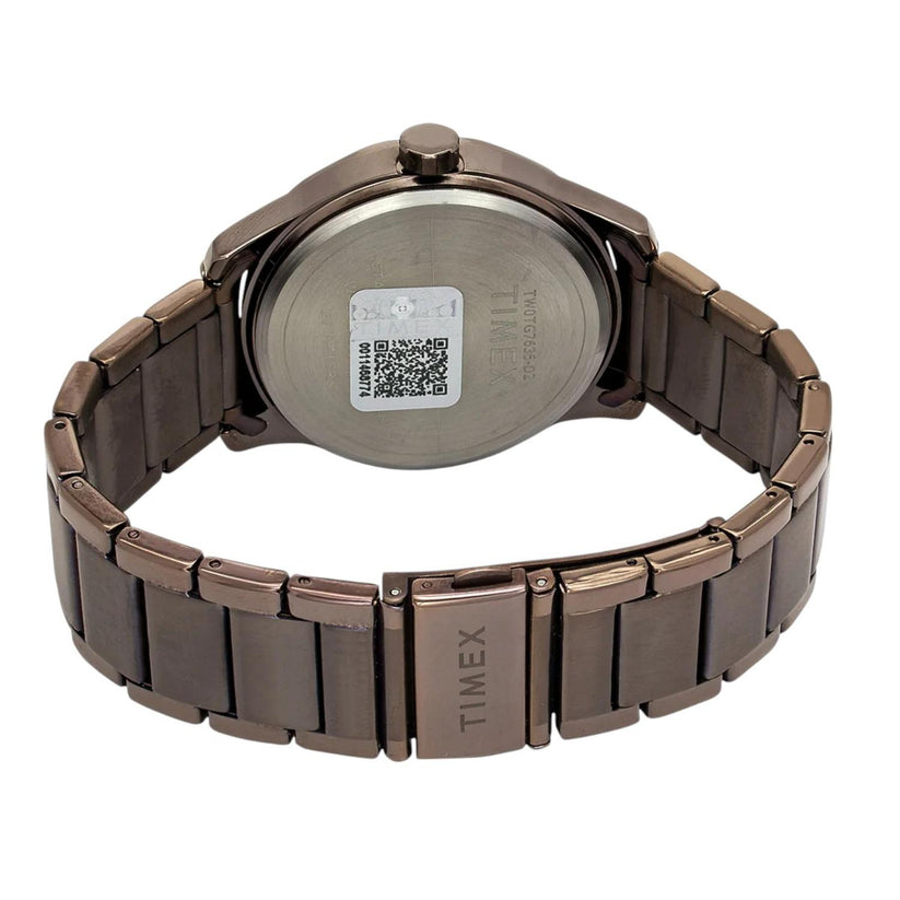 Timex TW0TG7636 Men’s Brown Dial Quartz Analog Watch with Rose-Gold Case & Brown Metal Strap