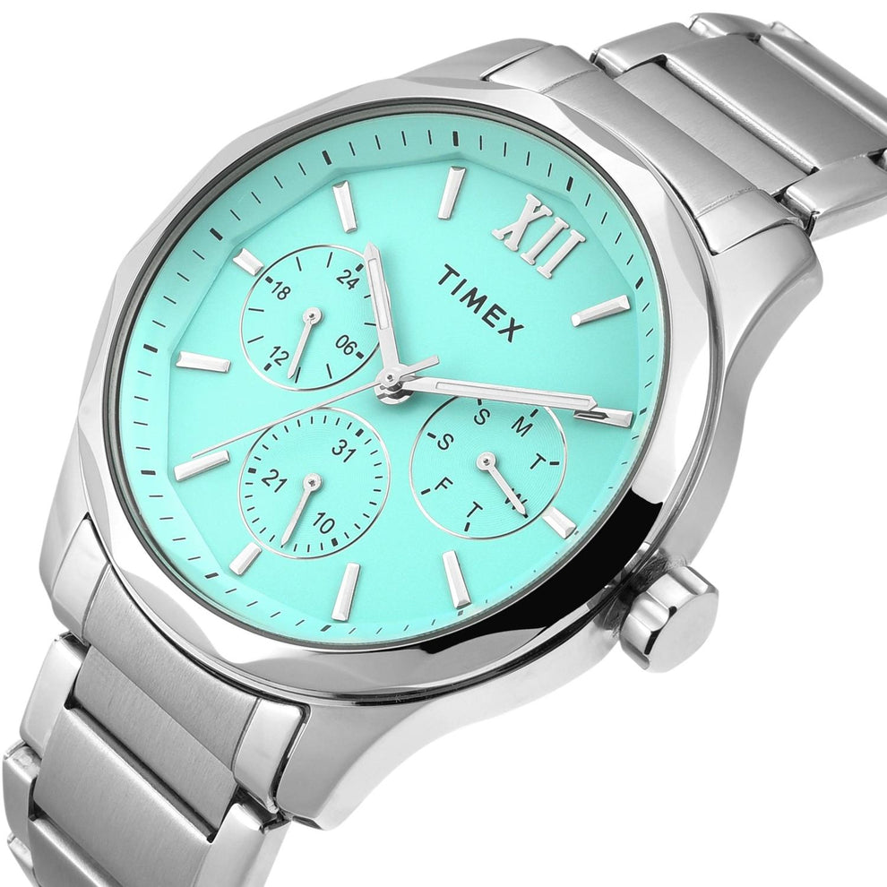 Timex TW0TG7639 Men’s Tiffany-Blue Dial Analog Watch with Silver Stainless-Steel Strap