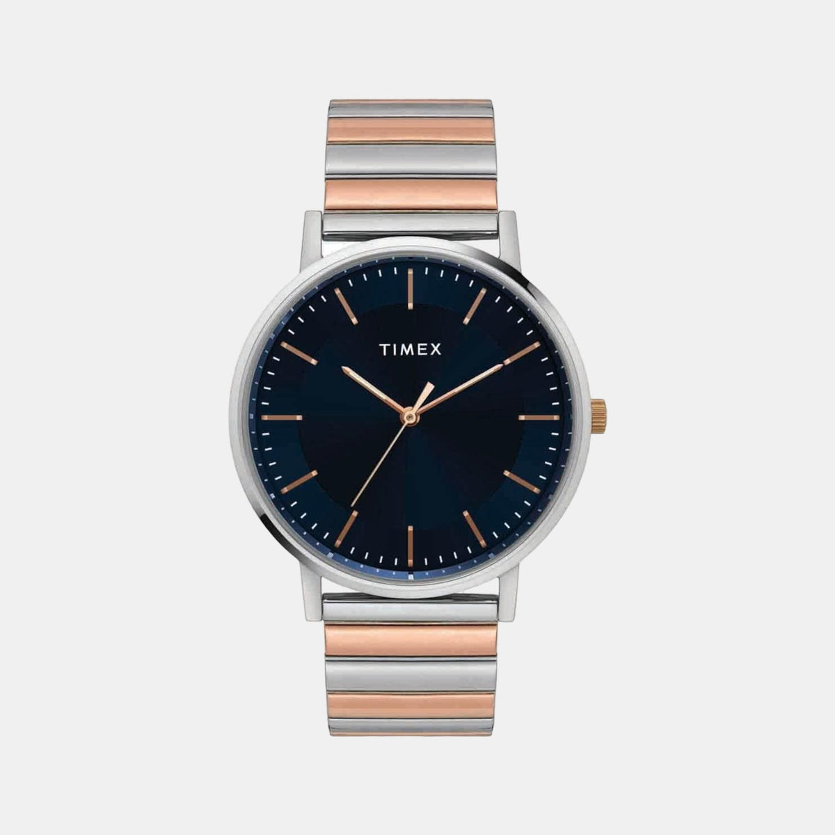 Timex TW0TG8008 Two-Tone Stainless Steel Bracelet Analog Men Watch – Blue Dial, Round Case, Quartz Movement