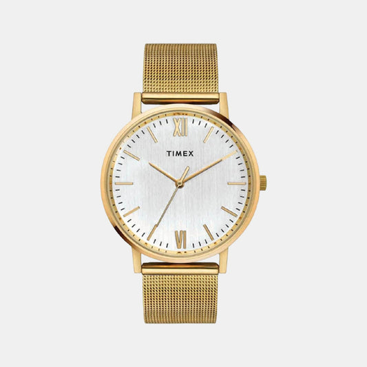 Timex TW0TG8010 Gold-Tone Stainless Steel Mesh Bracelet Analog Men Watch – Silver Dial, Round Case, Quartz Movement