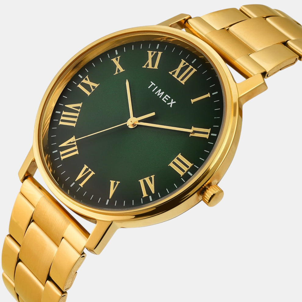 Timex TW0TG8024 Men’s Green Dial Analog Watch with Stainless-Steel Strap