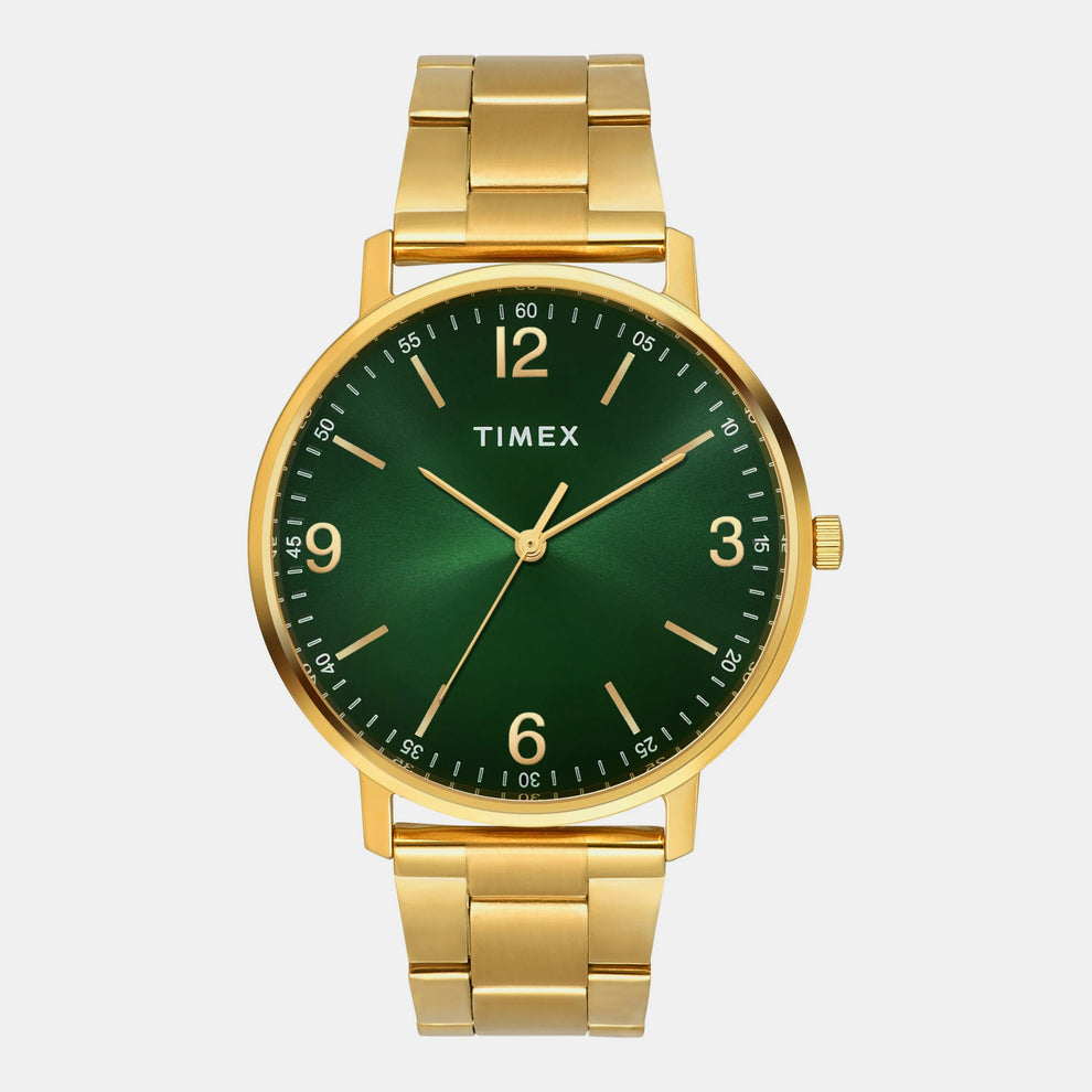 Timex TW0TG8027 Men’s Green Dial Analog Watch with Stainless Steel Strap