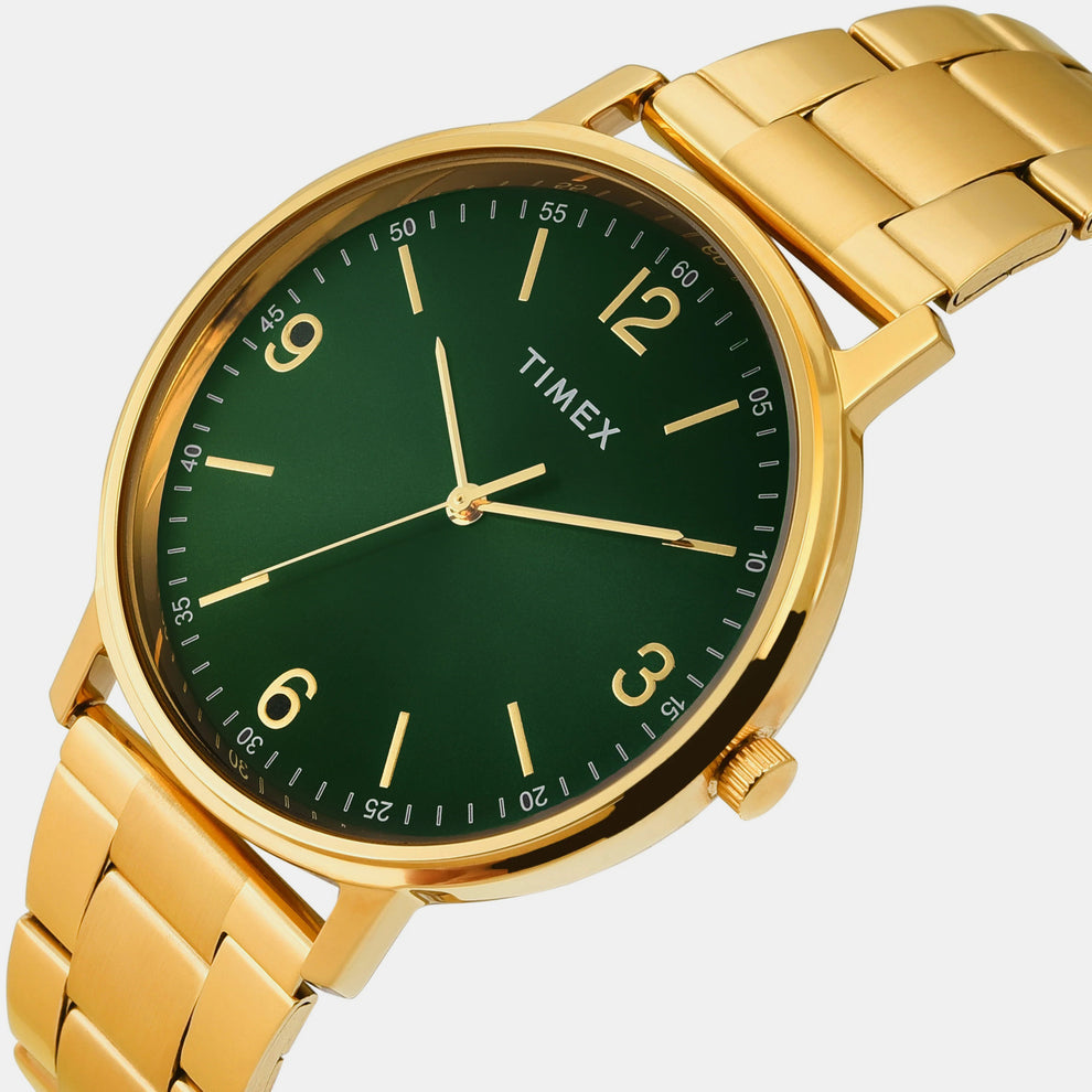 Timex TW0TG8027 Men’s Green Dial Analog Watch with Stainless Steel Strap