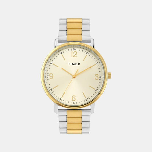 Timex TW0TG8028 Champagne/Gold Dial Round Analog Men Watch – Stainless Steel Bracelet, Quartz Movement