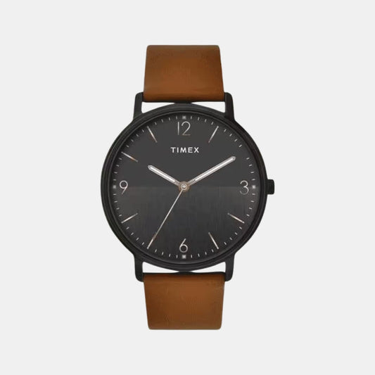 Timex TW0TG8031 Men’s Black Dial Analog Watch with Tan Leather Strap