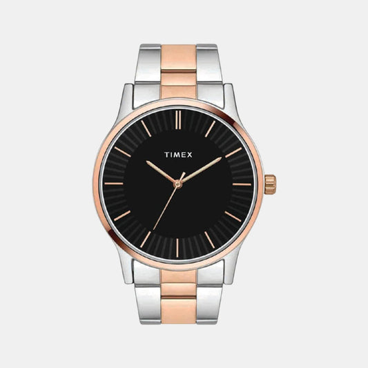 Timex TW0TG8305 Two-Tone Stainless Steel Bracelet Analog Men Watch – Black Dial, Round Case, Quartz Movement