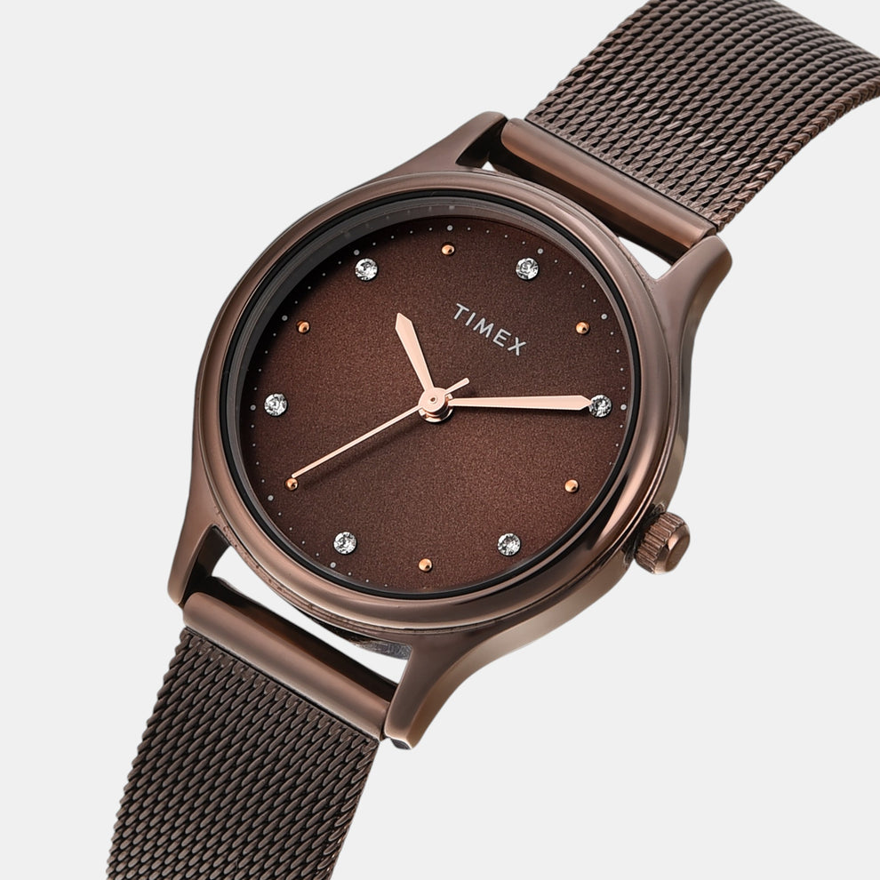 Timex TW0TL8718 Women’s Brown Dial Analog Watch with Stainless Steel Strap