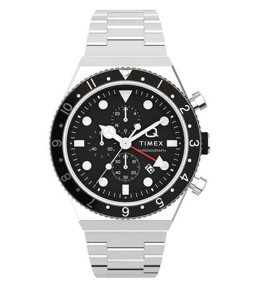 Timex TW2V69800UJ Analog Quartz Chronograph Watch for Men – Black Dial, Silver Stainless Steel Bracelet