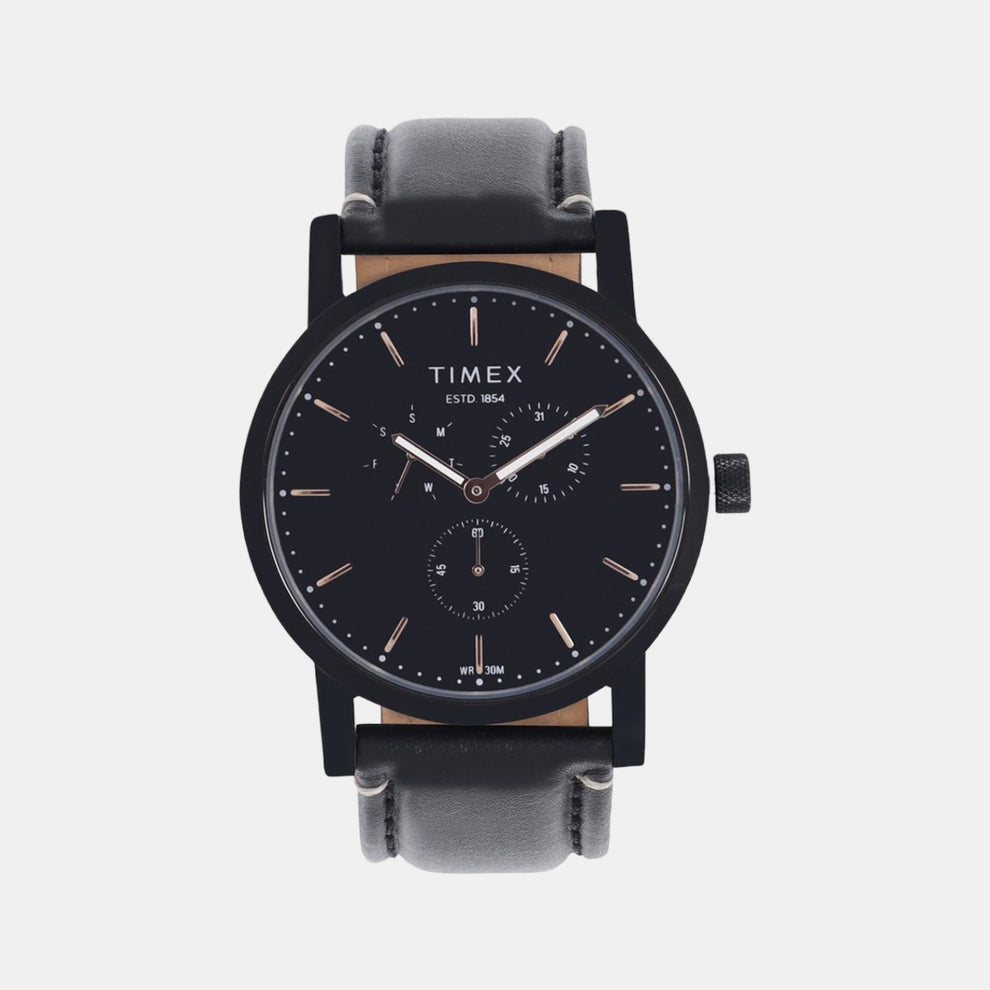 Timex TWEG16610 Men’s Black Dial Quartz Chronograph Leather Watch