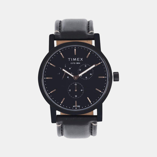 Timex TWEG16610 Men’s Black Dial Quartz Chronograph Leather Watch