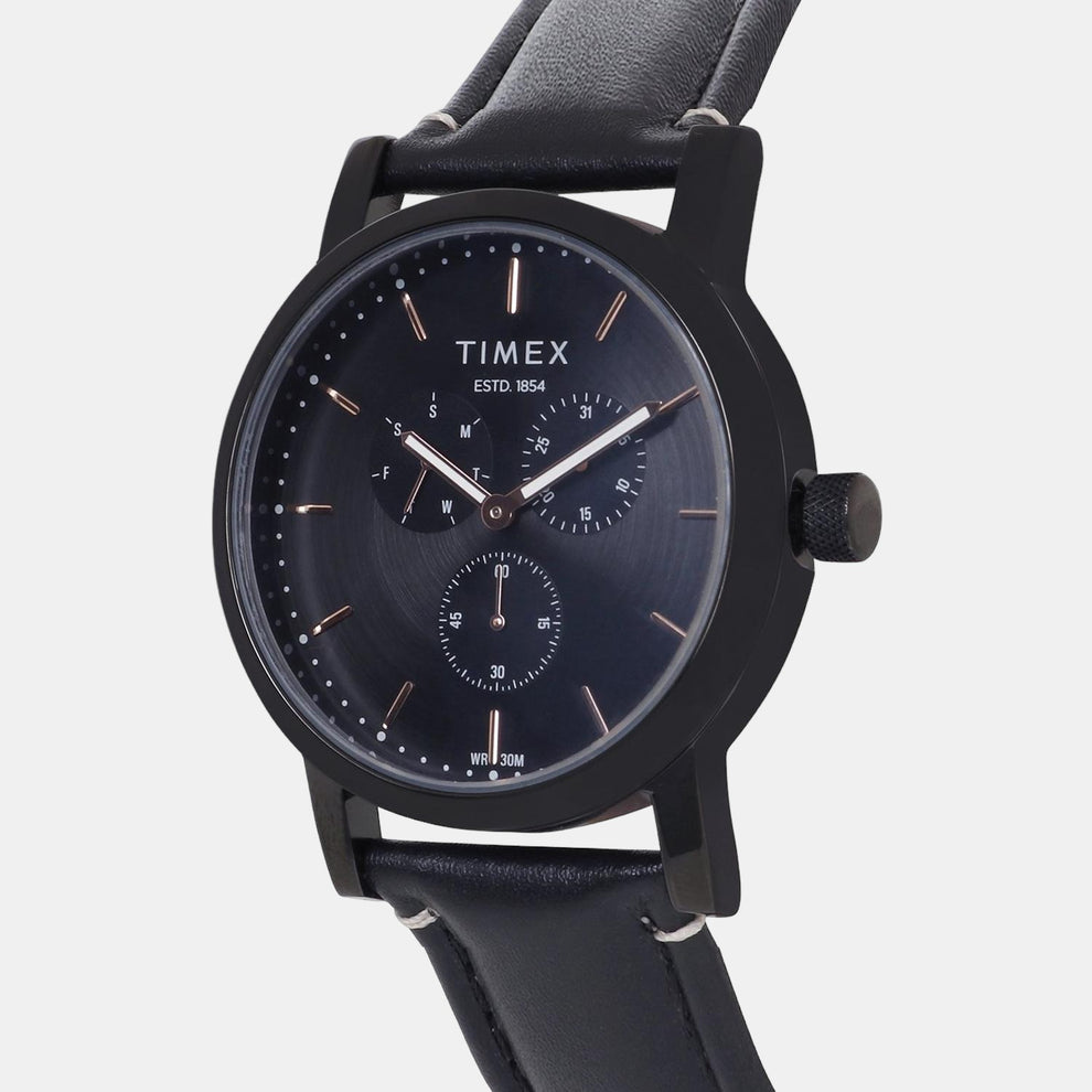 Timex TWEG16610 Men’s Black Dial Quartz Chronograph Leather Watch