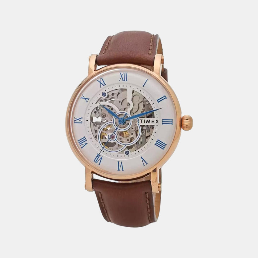 Timex TWEG16705 Men Quartz Silver Dial Leather Strap Analog Watch