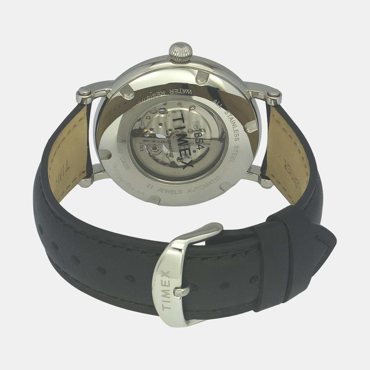 Timex TWEG16716 Black Leather Strap Round Case Automatic Analog Men Watch – Black Dial, 44 mm